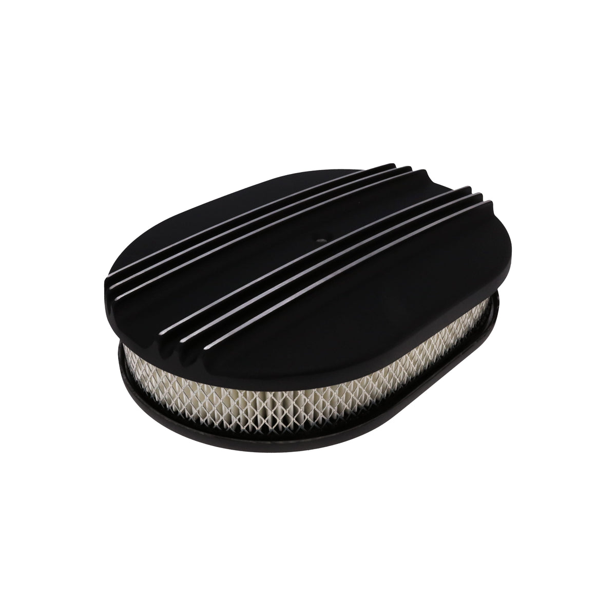 12" X 2" Center Finned Oval Aluminum Air Cleaner Kit, Paper Filter - Black