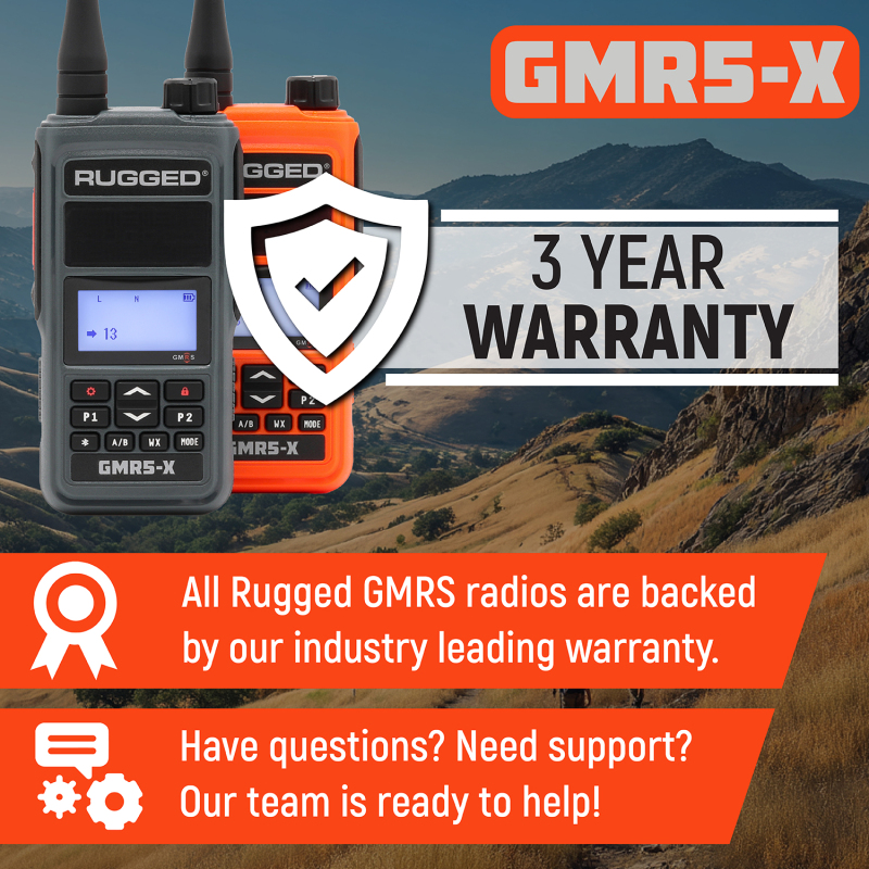Rugged Radios Waterproof GMRS Handheld Radio with NOAA Alerts - FM Radio - Safety Orange