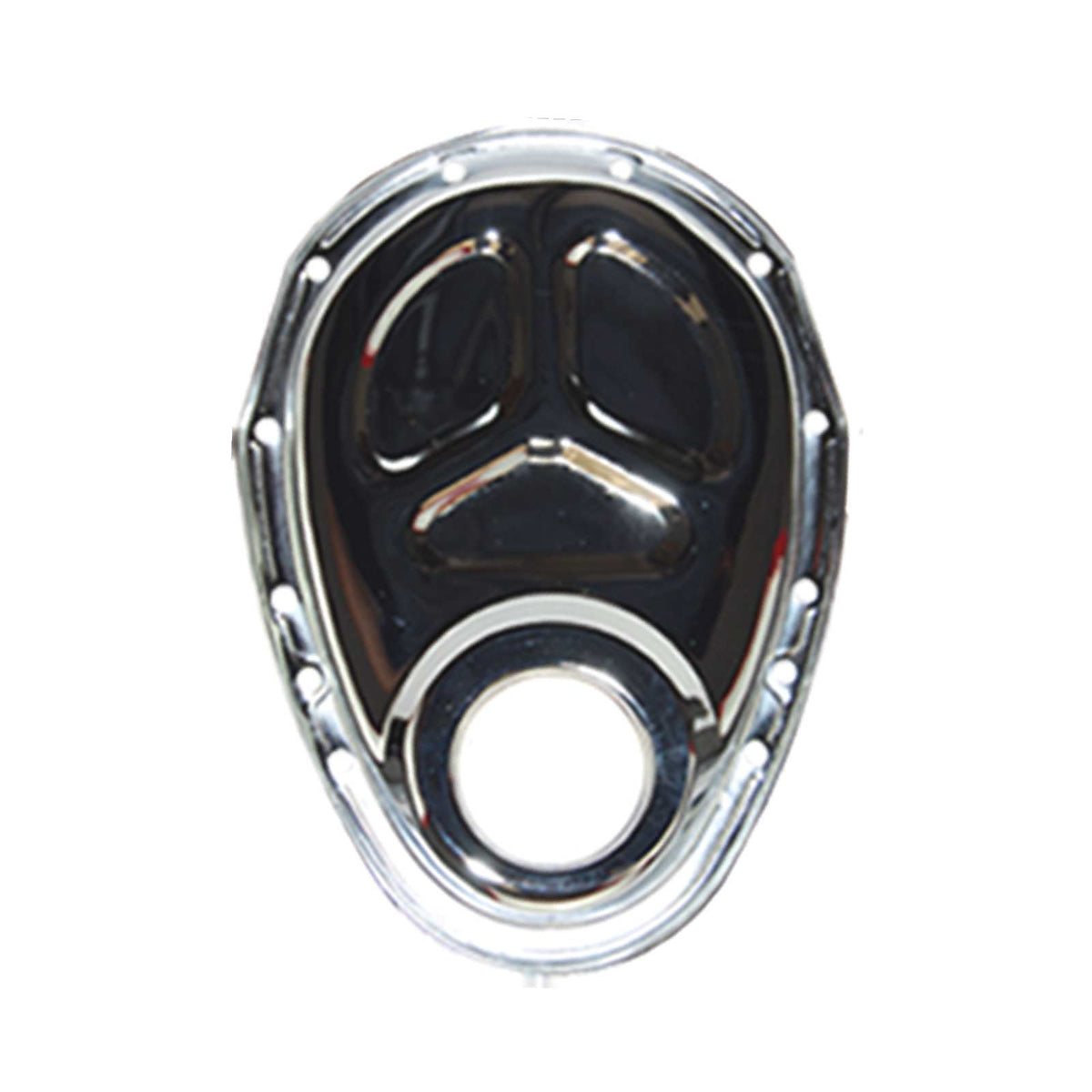 Chevy Small Block / GM 90° V6 Chrome Steel 1-Piece Timing Cover