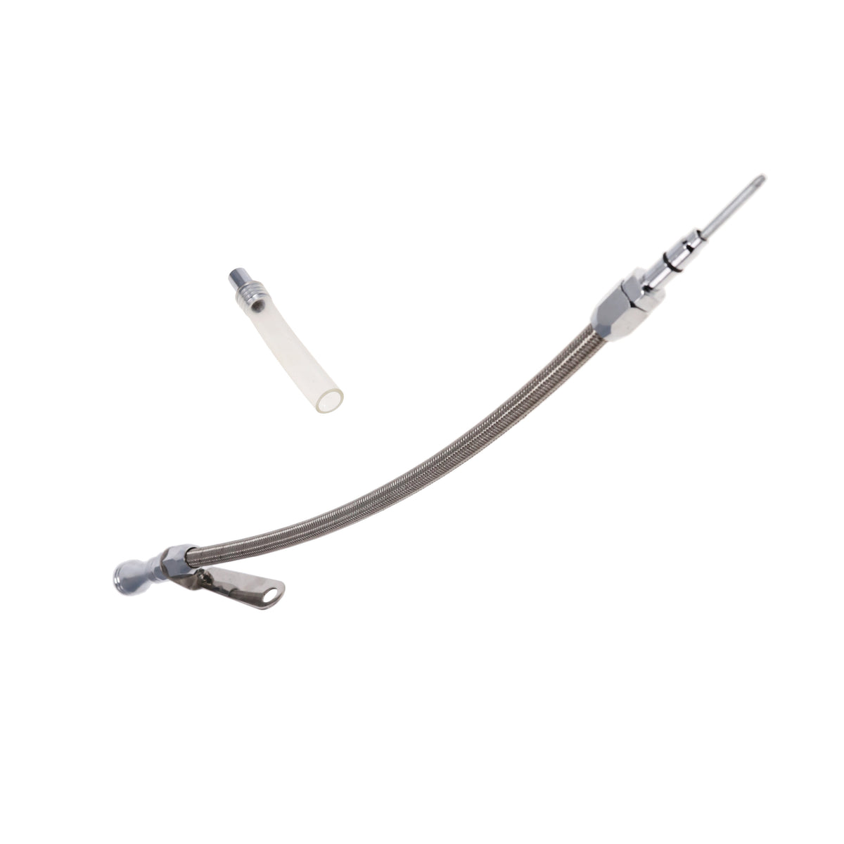 LS Braided Stainless Steel Oil Dipstick with Billet Aluminum Handle for Front Sump Pan - Chrome