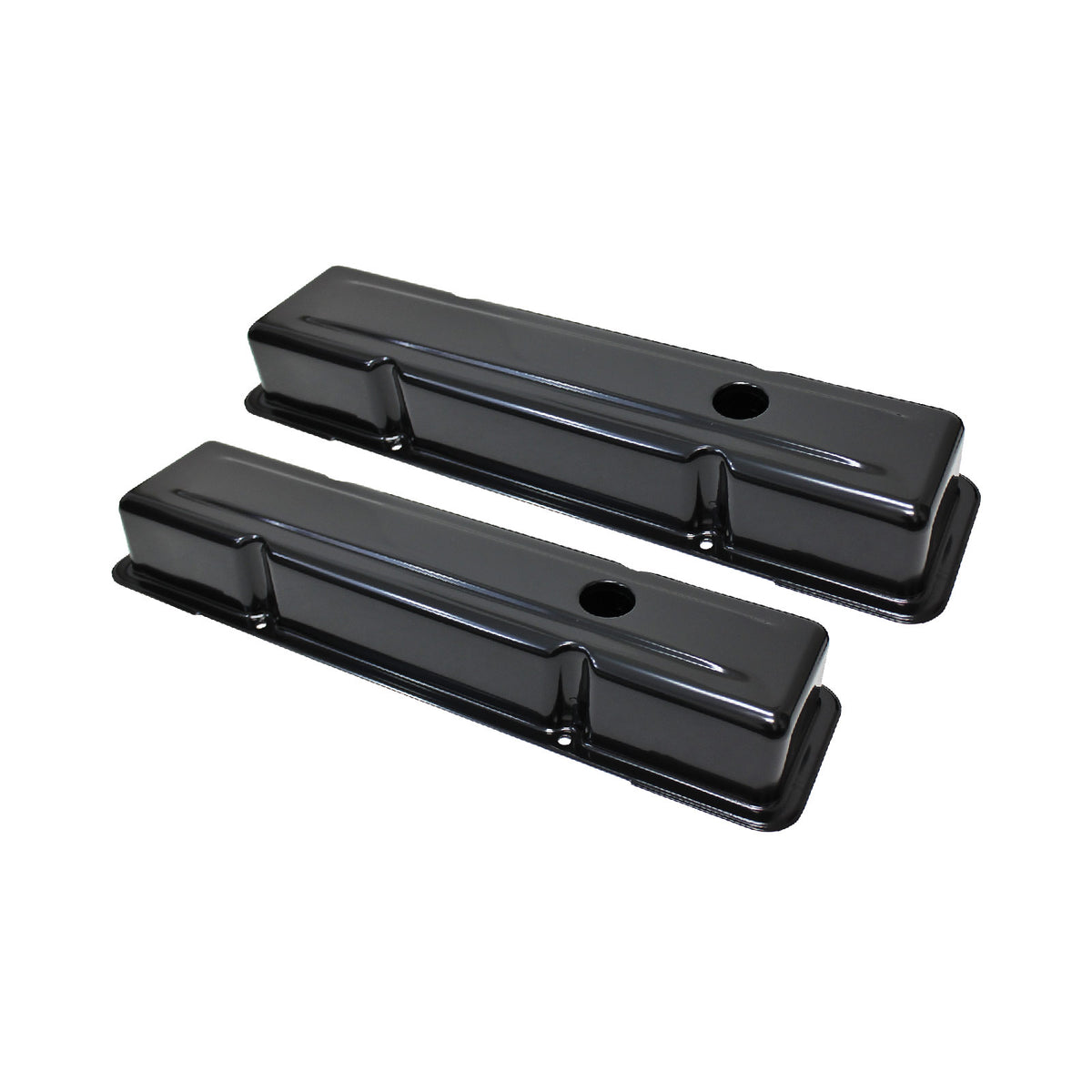 Chevy Small Block Perimeter-Bolt Short Steel Valve Covers with Single Breather Hole - Black