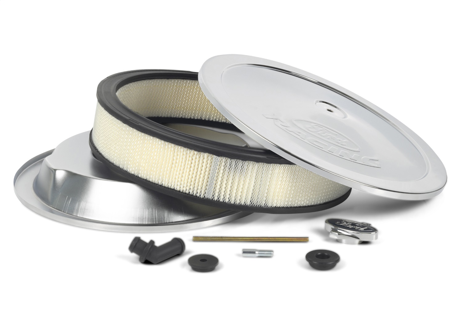 Air Cleaner Kit: Chrome, Ford Racing Emblem (302-350)