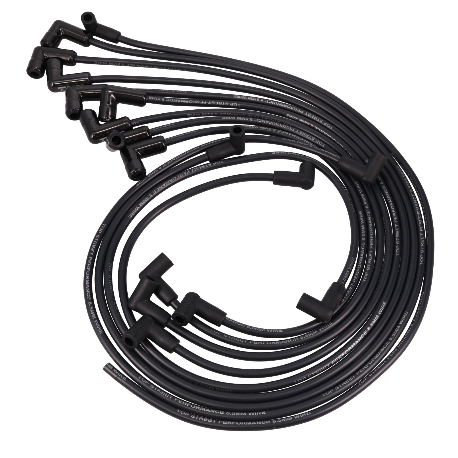 8.5mm Chevy Small Block Under Header Spark Plug Wire Set with 90° Plug Boots - Black