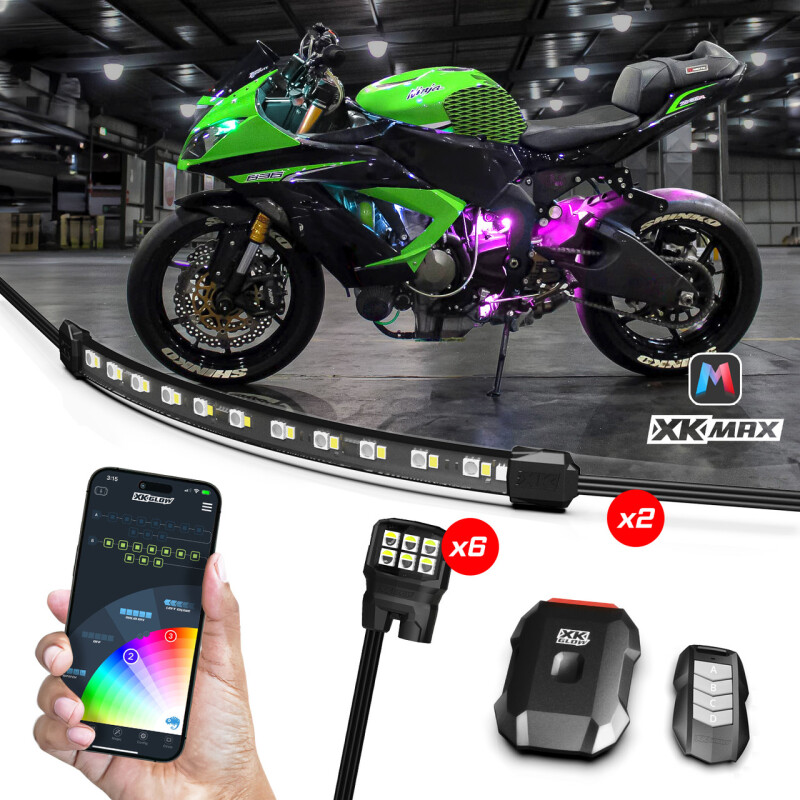 XK Glow XKmax RGBW 8pc Addressable Motorcycle Underglow Light Kit