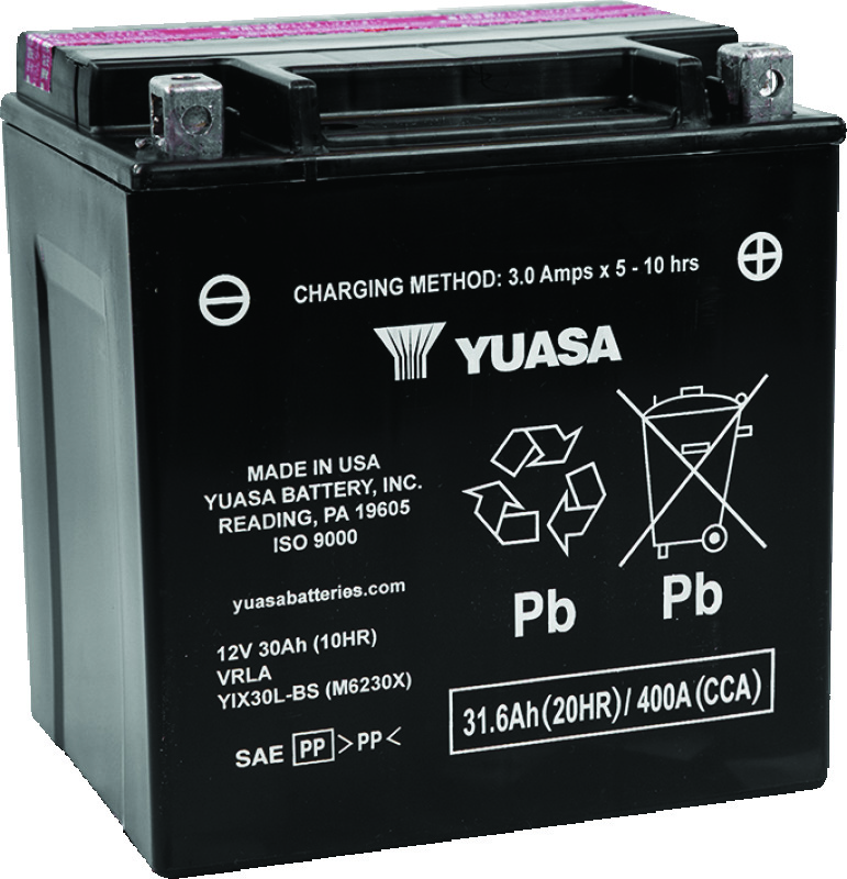 Yuasa YIX30L-BS High Performance Maintenance Free AGM 12-Volt Battery w/Bottle