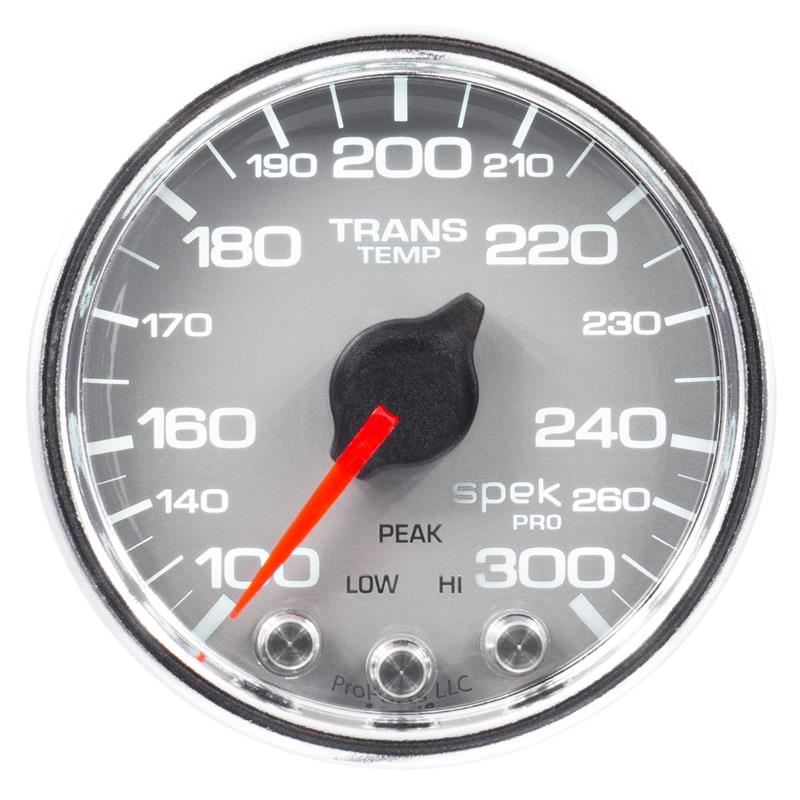 Autometer Spek-Pro Gauge Trans Temp 2 1/16in 300f Stepper Motor W/Peak & Warn Slvr/Chrm