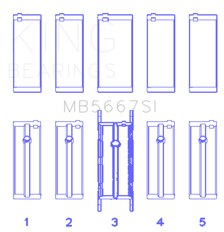King Engine Bearings Mini W10B16A/W11B16A Silicon Bi-Metal Aluminum Main Bearing Set - Size +0.25mm