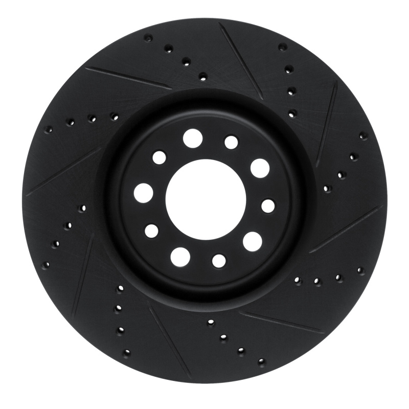 R1 2017-2025 Alfa Romeo Stelvio Front Right Drilled & Slotted Black Brake Rotor