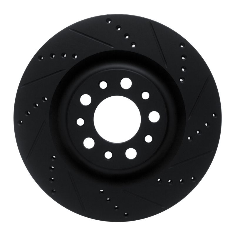 R1 2017-2025 Alfa Romeo Stelvio Rear Right Drilled & Slotted Black Brake Rotor