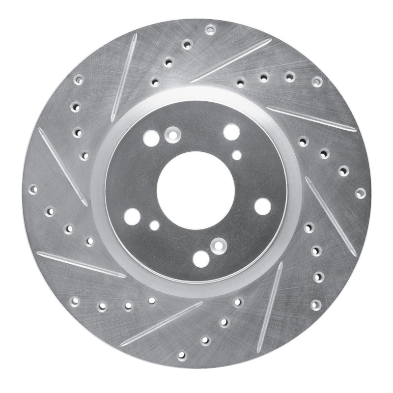 R1 06-15 Honda Civic Si Front Left Drilled & Slotted Silver Brake Rotor