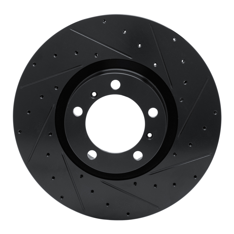 R1 10-24 Audi RS e-Tron GT Right Front Drilled & Slotted Black Brake Rotor