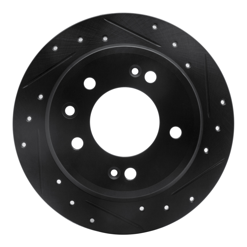 R1 09-16 Hyundai Tucson Rear Right Drilled & Slotted Black Brake Rotor