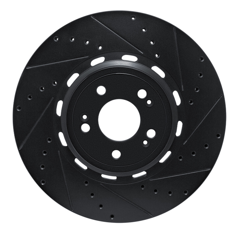 R1 21-26 Genesis GV70 Front Right Drilled & Slotted Black Brake Rotor
