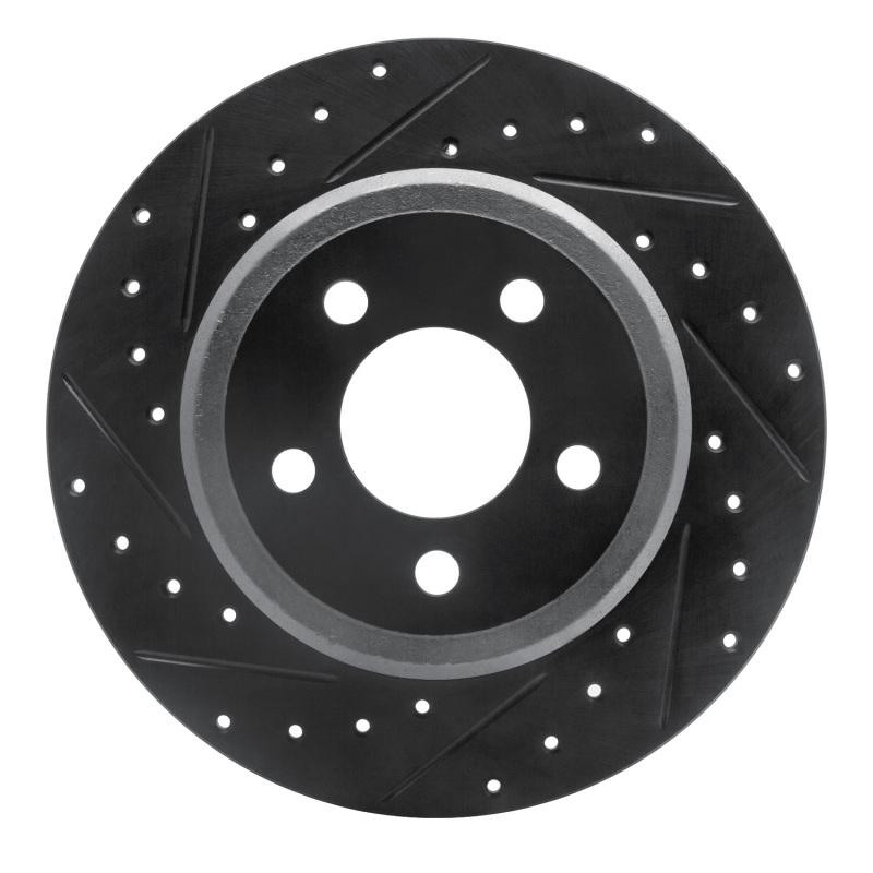 R1 05-23 Chrysler 300 Rear Left Drilled & Slotted Black Brake Rotor