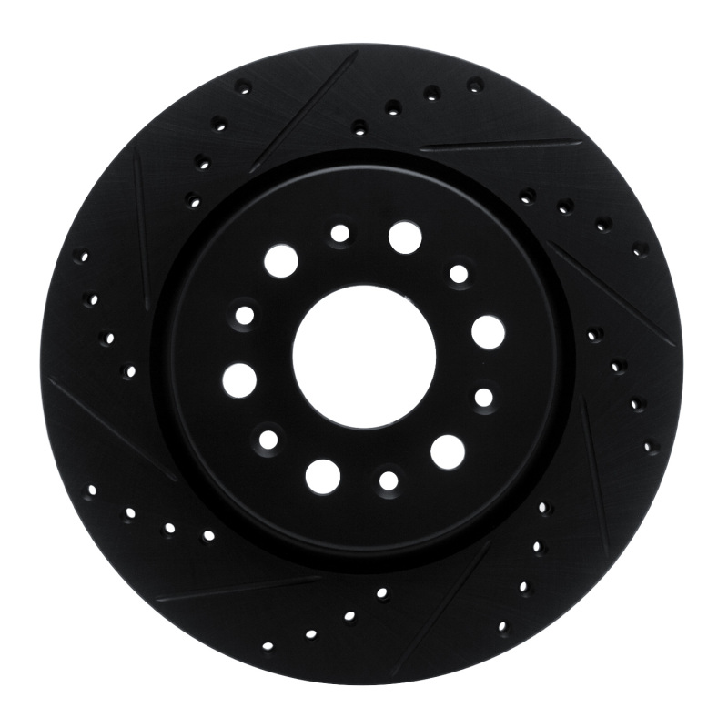 R1 17-25 Buick Enclave Rear Left Drilled & Slotted Black Brake Rotor