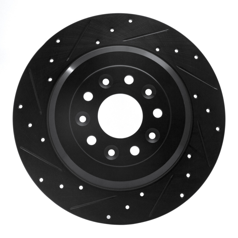 R1 05-19 Ford Five Hundred Rear Left Drilled & Slotted Black Brake Rotor