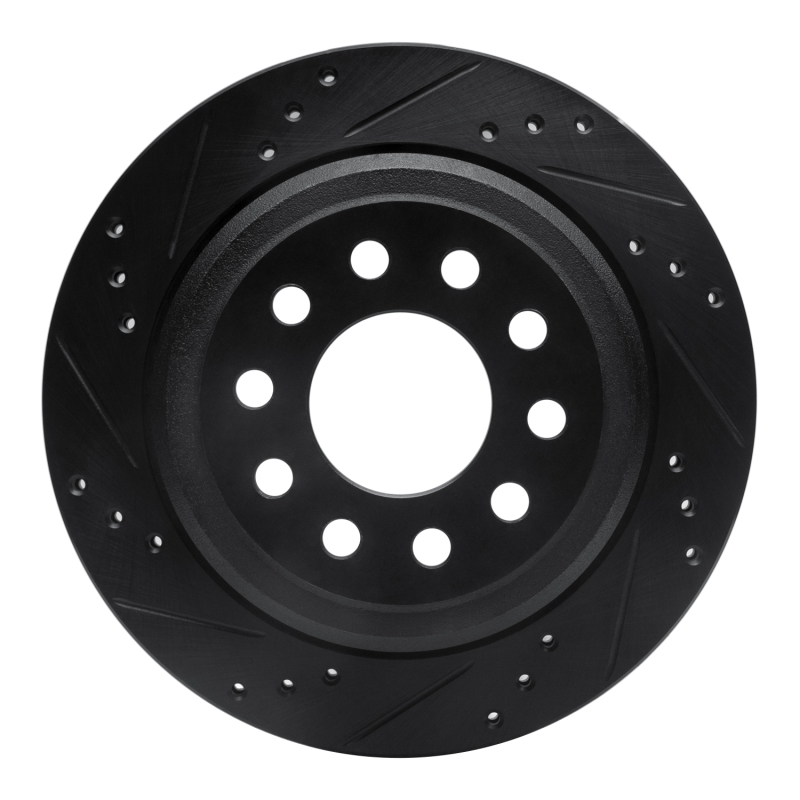 R1 03-11 Lincoln Town Car Rear Left Drilled & Slotted Black Brake Rotor