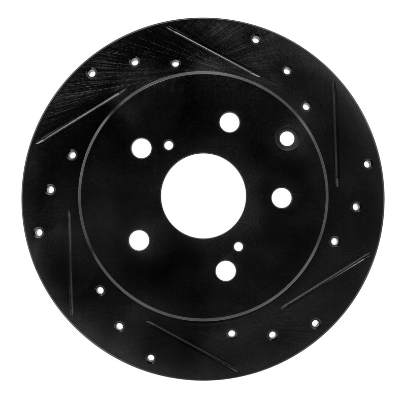 R1 06-18 Lexus HS250H Rear Right Drilled & Slotted Black Brake Rotor