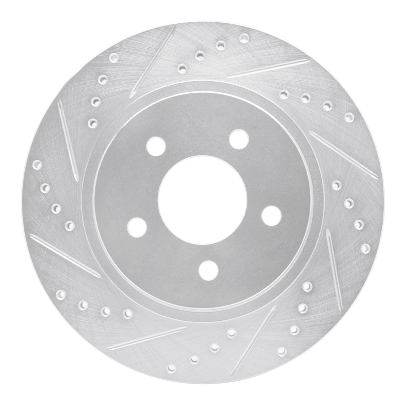 R1 05-14 Ford Mustang Rear Left Drilled & Slotted Silver Brake Rotor