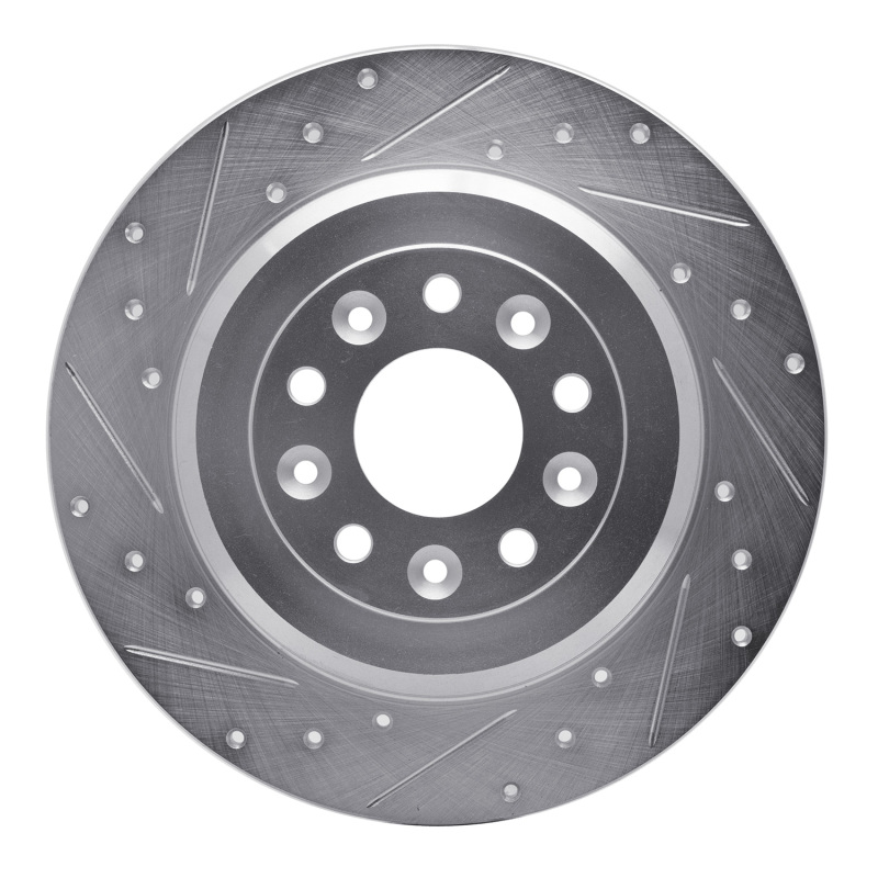 R1 05-19 Ford Explorer Rear Left Drilled & Slotted Silver Brake Rotor