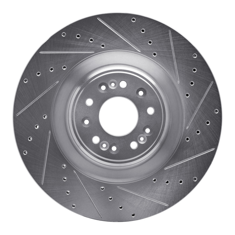 R1 17-22 Genesis G90 Front Right Drilled & Slotted Silver Brake Rotor