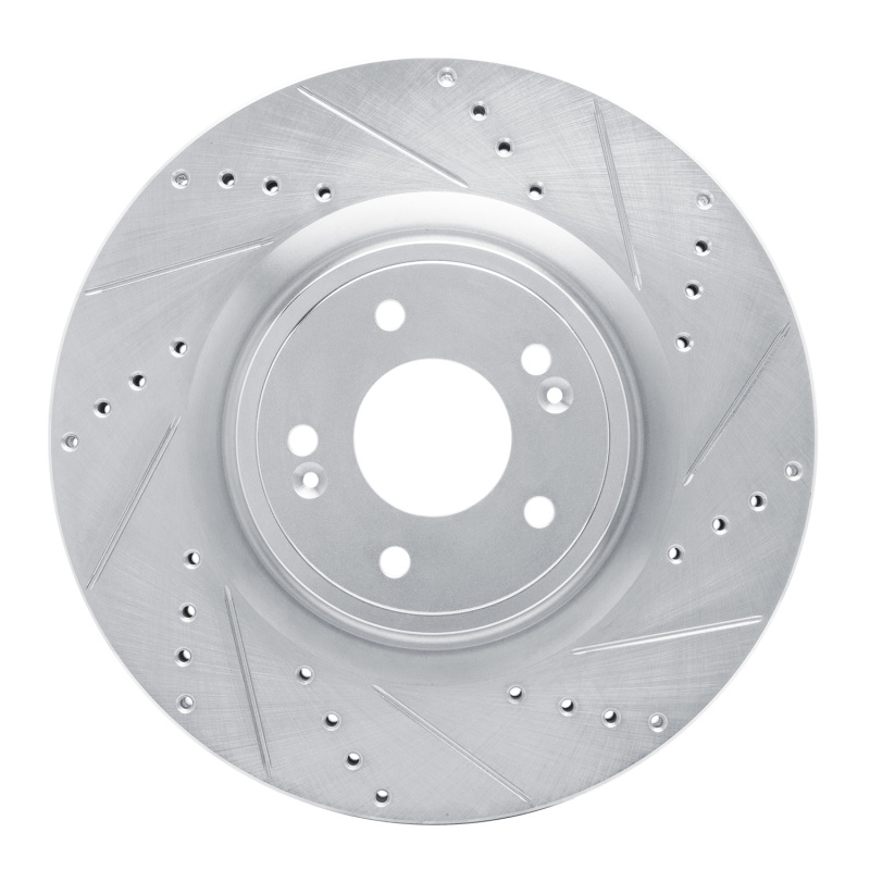 R1 18-22 Genesis G70 Front Right Drilled & Slotted Silver Brake Rotor