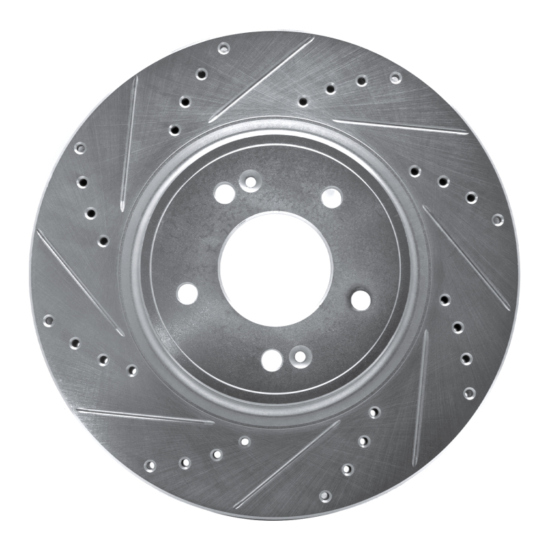 R1 18-23 Genesis G70 Front Left Drilled & Slotted Silver Brake Rotor