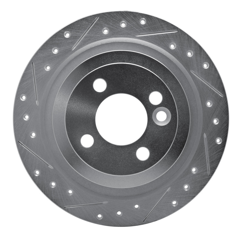R1 09-14 Mini Cooper Clubman Rear Left Drilled & Slotted Silver Brake Rotor