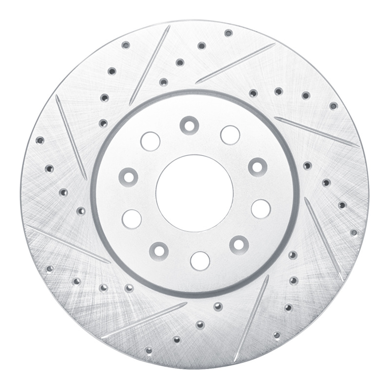 R1 14-20 Cadillac CT6 Front Left Drilled & Slotted Silver Brake Rotor