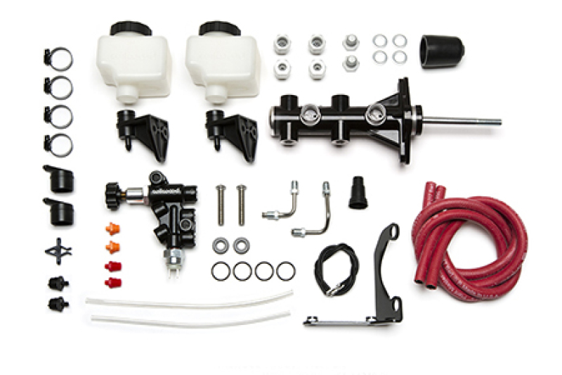 Wilwood Remote Tandem M/C - 1.12in Bore - w/Bracket and Valve (Pushrod) - Black