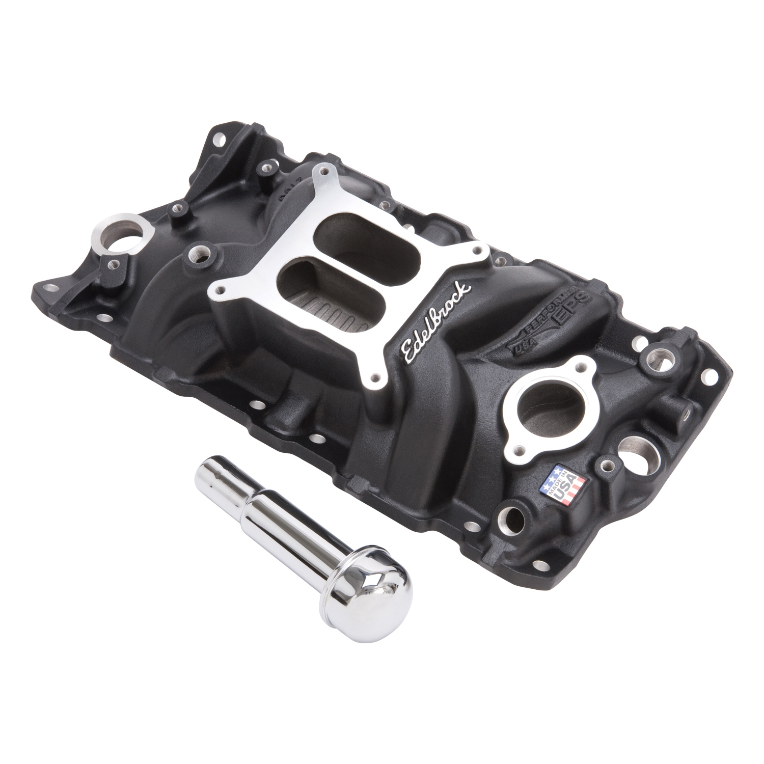 Performer EPS Manifold w/Oil Fill Tube for Small-Block Chevy, Black Finish (27033)