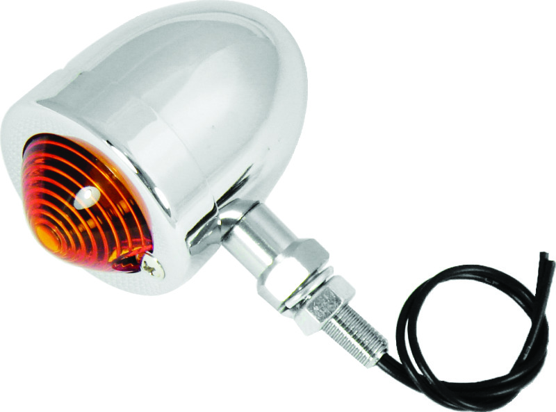 Bikers Choice Chrome Bullet Lite With Amber Lens 2 Inch Diameter Dual Filament Custom Stud Mount