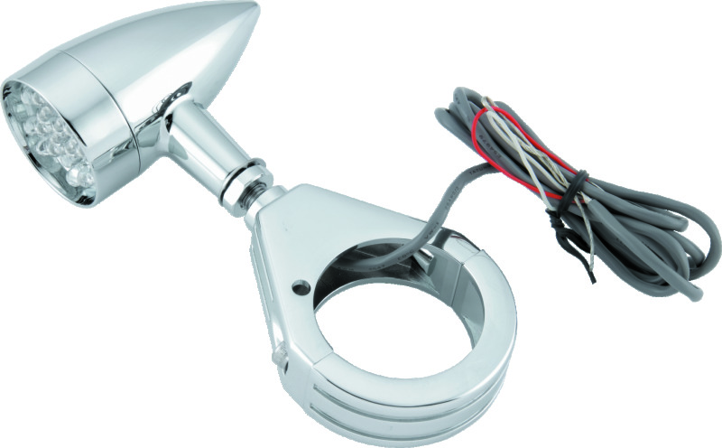 Bikers Choice Chrome Mini LED Turn Signals W/ 41 MM Clamp Universal Custom Pr