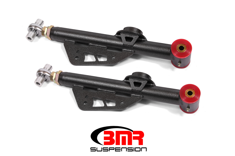BMR 79-98 Fox Mustang On-Car Adj. Lower Control Arms Poly / Rod End Combo - Black Hammertone