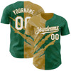 Personalized Baseball Jersey Graffiti Pattern Scratch - White Kelly Green Old Gold