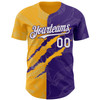 Personalized Baseball Jersey Graffiti Pattern Scratch - White Purple Gold