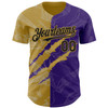 Personalized Baseball Jersey Graffiti Pattern Scratch - Black Purple Old Gold