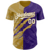 Personalized Baseball Jersey Graffiti Pattern Scratch - White Purple Old Gold