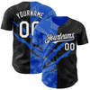 Personalized Baseball Jersey Graffiti Pattern Scratch - White Black Thunder Blue