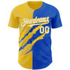 Personalized Baseball Jersey Graffiti Pattern Scratch - White Thunder Blue Yellow