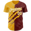 Personalized Baseball Jersey Graffiti Pattern Scratch - White Burgundy Gold