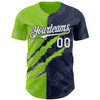 Personalized Baseball Jersey Graffiti Pattern Scratch - White Navy Neon Green