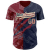 Personalized Baseball Jersey Graffiti Pattern Scratch - Vintage USA Flag Navy Crimson Cream