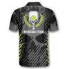 Personalized Polo Shirts Emblem Grey Grunge Skull Background Pickleball - Custom Name & Team Name