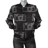 3D Bomber Jacket Black Camera Print Pattern Casual