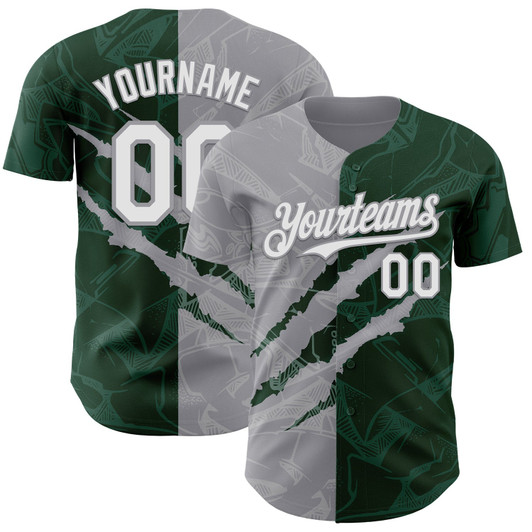 Personalized Baseball Jersey Graffiti Pattern Scratch - White Green Gray