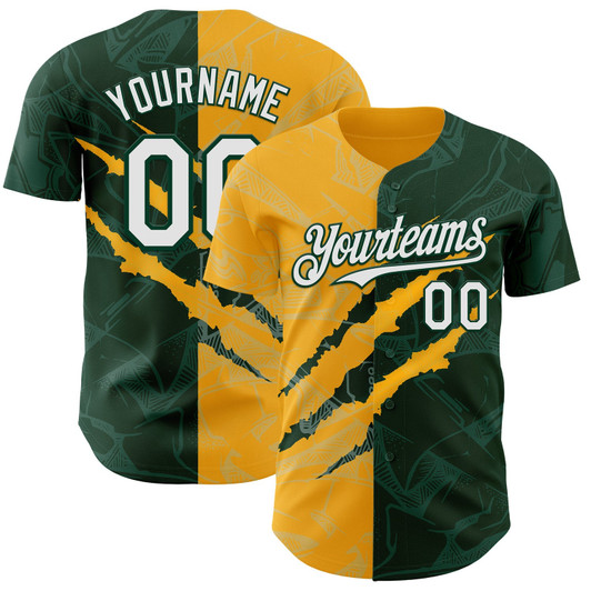 Personalized Baseball Jersey Graffiti Pattern Scratch - White Green Gold