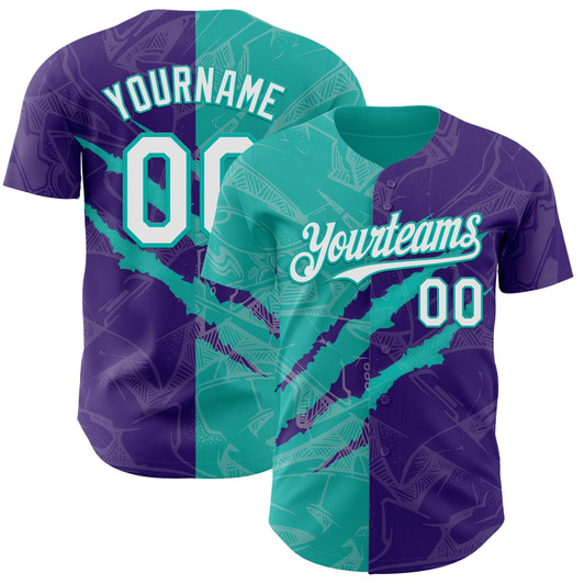 Personalized Baseball Jersey Graffiti Pattern Scratch - White Purple Aqua