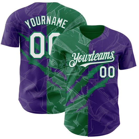 Personalized Baseball Jersey Graffiti Pattern Scratch - White Purple Kelly Green