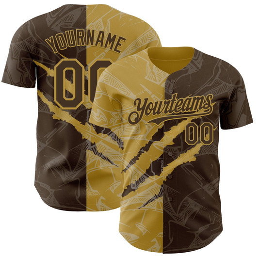 Personalized Baseball Jersey Graffiti Pattern Scratch - Brown Old Gold